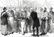 Mr. Layard presenting to the Prince of Wales the address of the Municipal Council..., 1876. Creator: C. R.