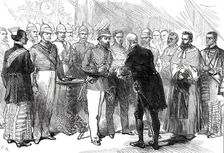 Mr. Layard presenting to the Prince of Wales the address of the Municipal Council..., 1876. Creator: C. R.