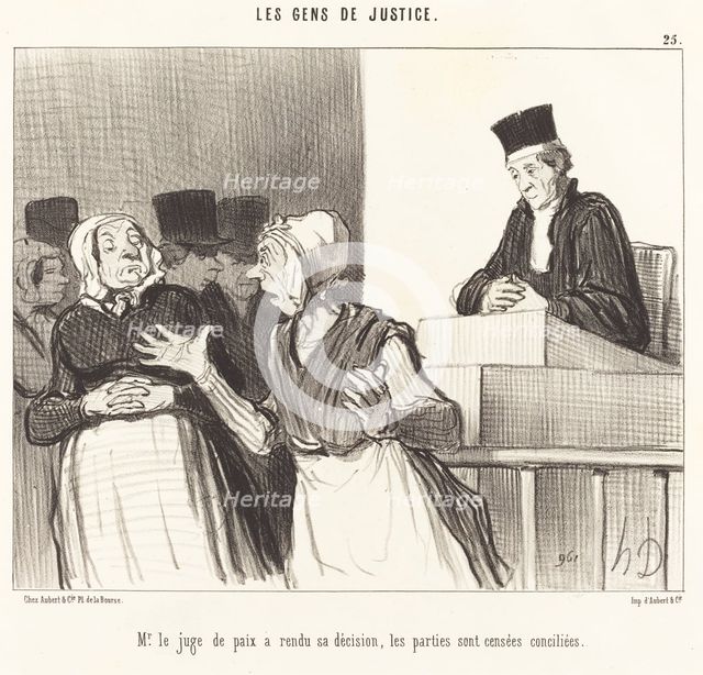 Mr. le juge de paix a rendu sa décision, les parties sont censées conciliées, 1846. Creator: Honore Daumier.