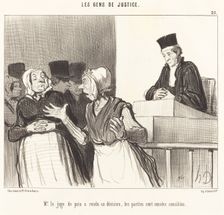 Mr. le juge de paix a rendu sa décision, les parties sont censées conciliées, 1846. Creator: Honore Daumier