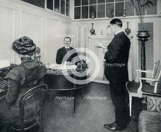 'Mr Sandow Attending To His Day's Correspondence', c1898. Artist: Unknown.