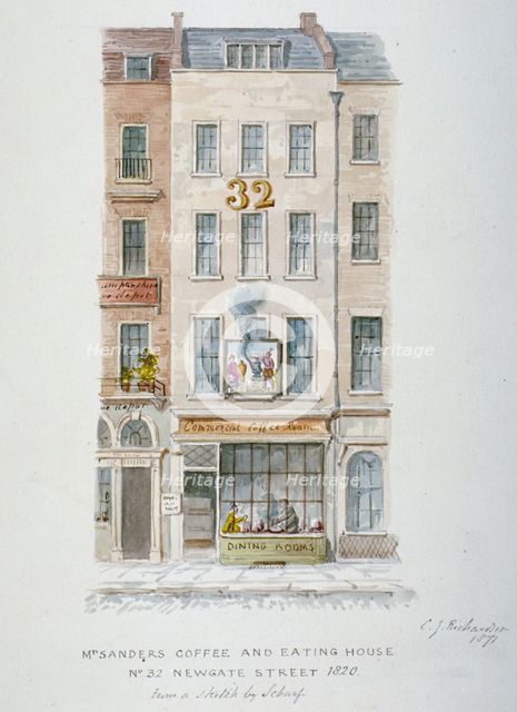 Mr Sanders' Coffee and Eating House, 32 Newgate Street, City of London, 1871. Artist: Charles James Richardson