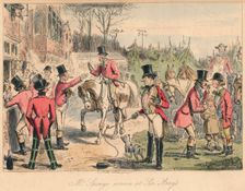 Mr. Sponge arrives at Sir Arry's 1865. Artists: John Leech, Hablot Knight Browne