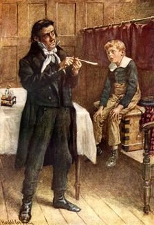 Mr. Squeers and a New Pupil c1900. Creator: Harold Copping