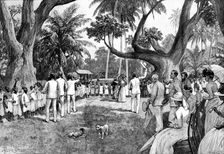 Mr. Stanley...at Mombasa: native school-children...singing the National Anthem, 1890. Creator: P Naumann