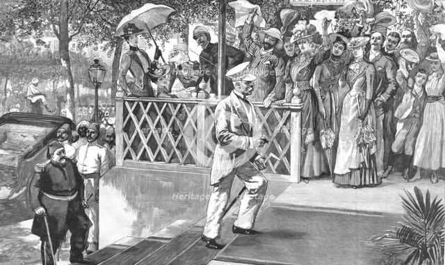 ''Mr. Stanley's Arrival at Cairo--Entering Shepheards Hotel after having visited the Khedive', 1890. Creator: Unknown.
