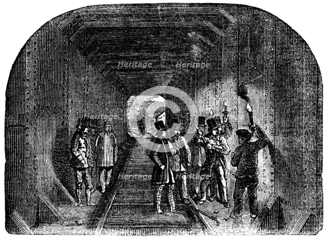 'Mr Stephenson putting in the last rivet', 1886. Artist: Unknown