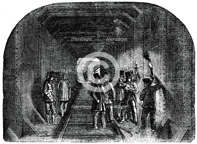 'Mr Stephenson putting in the last rivet', 1886. Artist: Unknown