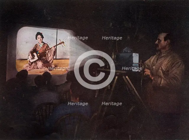'Mr. Ponting Lecturing On Japan', c1910, (1913).  Artist: Unknown.
