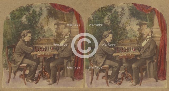 Mr. Paul Morphy, The great American Chess Player, And M. Lowenthal, President of..., about 1858. Creator: London Stereoscopic & Photographic Co.