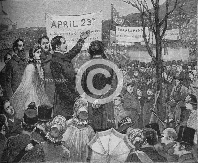 'Mr Phelps Planting The Shakespeare Oak on Primrose Hill, London', c1890. Artist: Unknown.
