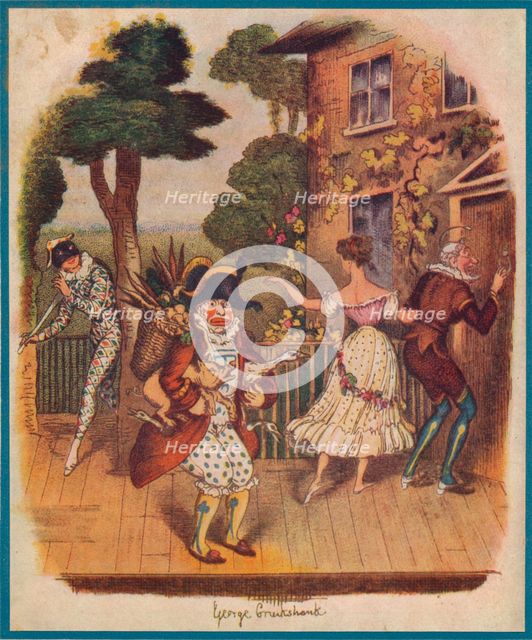 Mr Punch (or Pulcinella) and other commedia dell'arte characters, 19th century. Creator: Unknown.