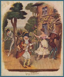 Mr Punch (or Pulcinella) and other commedia dell'arte characters, 19th century. Creator: Unknown