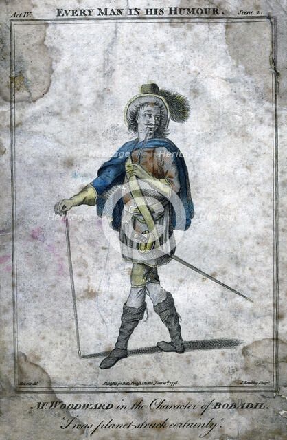 'Mr Woodward in the character of Bobadil', 1776.Artist: J Reading