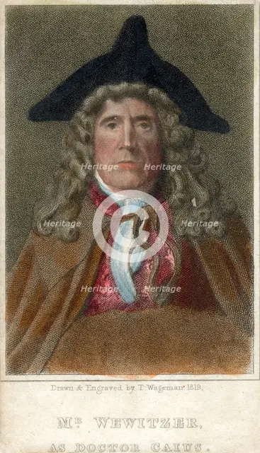 'Mr Wewitzer as Doctor Caius', 1819.Artist: Thomas Charles Wageman