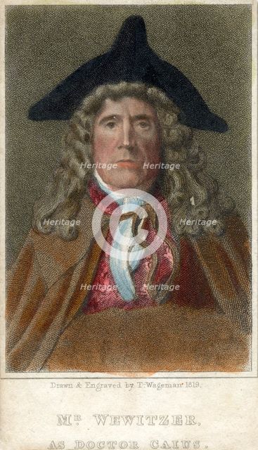 'Mr Wewitzer as Doctor Caius', 1819.Artist: Thomas Charles Wageman