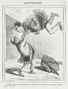 Mr. Thiers embrasse un membre de la comission de permanence et lui prouve combien..., 1872. Creator: Cham