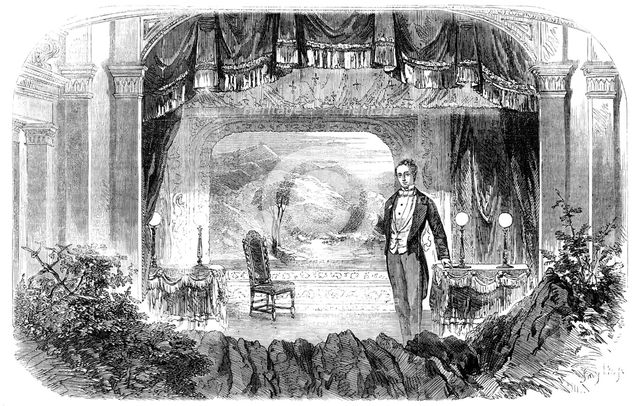 Mr. W. S. Woodin's Entertainment, "The Olio of Oddities" - scene, "The Lakes", 1856.  Creator: Smyth.