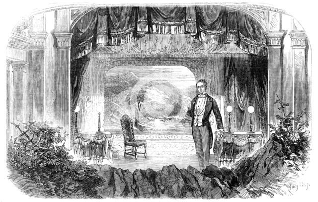 Mr. W. S. Woodin's Entertainment, "The Olio of Oddities" - scene, "The Lakes", 1856.  Creator: Smyth.