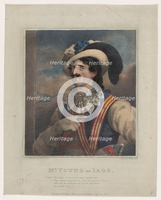 Mr. Young as Iago, ca. 1824. Creator: John William Gear.
