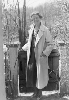 Mrs. Mary Benson standing outdoors, 1933. Creator: Arnold Genthe