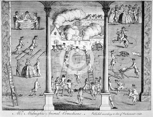 'Mrs Midnight's Animal Comedians', 1753. Artist: Anon
