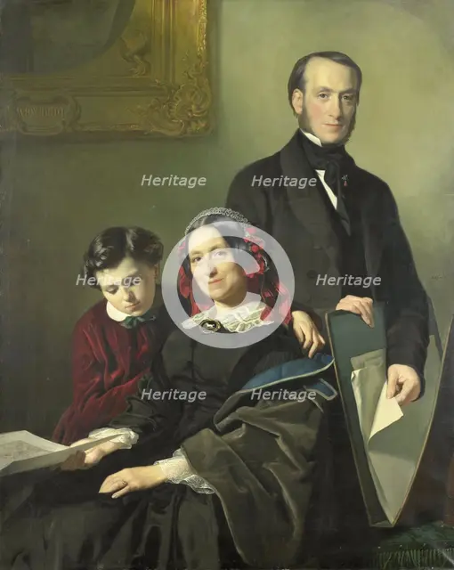 Mrs A.J. Schmidt-Keiser...with her brother J.N. Keiser and her ten-year-old son, 1858.  Creator: Jacob Spoel.