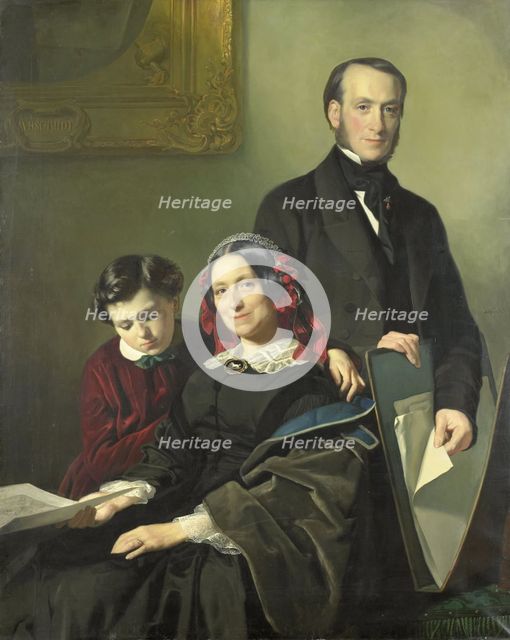 Mrs A.J. Schmidt-Keiser...with her brother J.N. Keiser and her ten-year-old son, 1858.  Creator: Jacob Spoel.