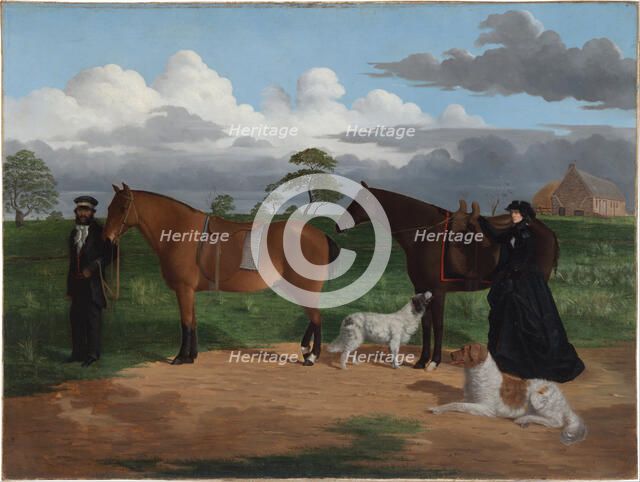 Mrs Adolphus Sceales with Black Jimmie on Merrang Station, 1856. Artist: Dowling, Robert Hawker (1827-1886)