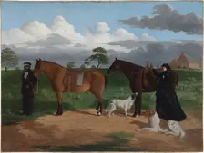 Mrs Adolphus Sceales with Black Jimmie on Merrang Station, 1856. Artist: Dowling, Robert Hawker (1827-1886)