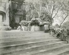 Mrs. Albert Herter, East Hampton, blue & white garden, 1913. Creators: Frances Benjamin Johnston, Johnston-Hewitt Studio