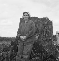 Mrs Arnold, age thirty two, does man's work on the rough..., Michigan Hill, Thurston County, 1939. Creator: Dorothea Lange