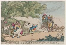 Mrs. Bundle in a Rage or too late for the Stage, [July 1, 1809], cop..., [July 1, 1809], copy after. Creator: Unknown