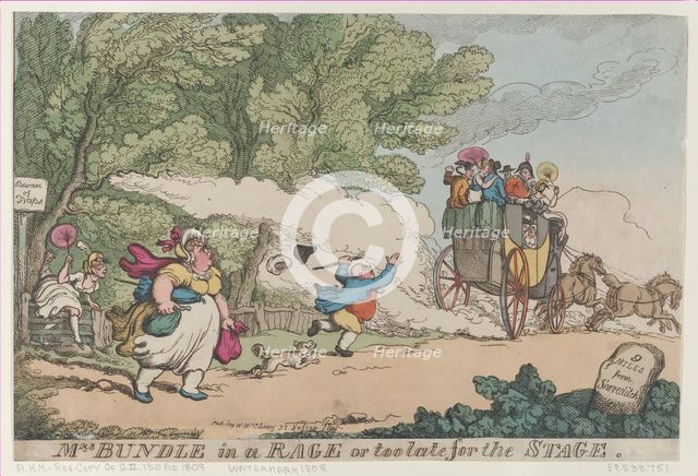 Mrs. Bundle in a Rage or too late for the Stage, [July 1, 1809], cop..., [July 1, 1809], copy after. Creator: Unknown.