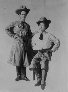 Mrs. Bessie Jenkins and Mrs. Cary Seely dressed up in cowboy outfits, 1910. Creator: Bain News Service