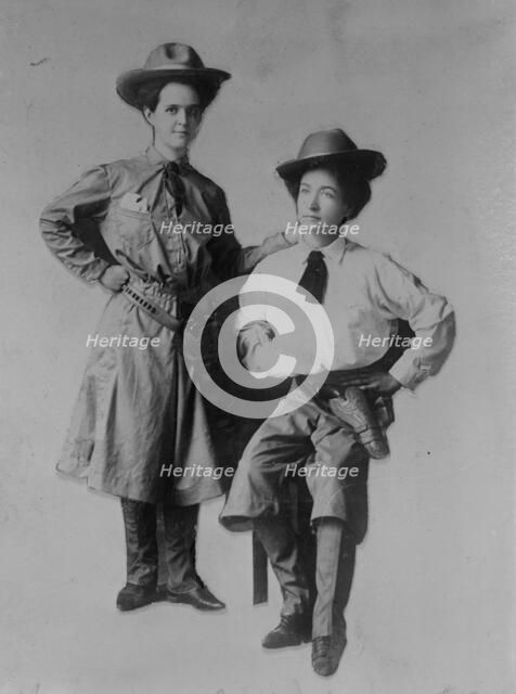 Mrs. Bessie Jenkins and Mrs. Cary Seely dressed up in cowboy outfits, 1910. Creator: Bain News Service.