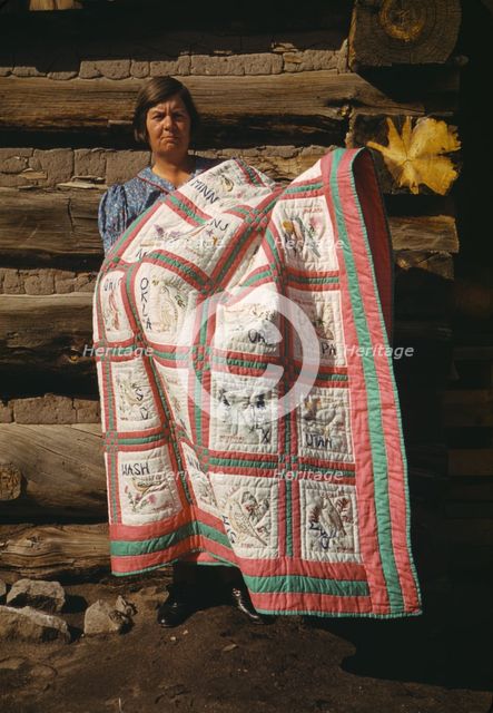 Mrs. Bill Stagg with state quilt, Pie Town, New Mexico, 1940. Creator: Russell Lee.