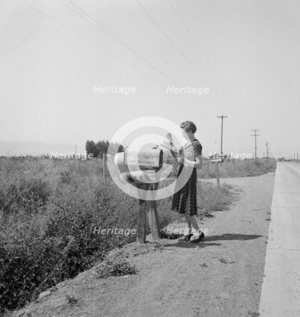 Mrs. Bouchey gets the morning mail, Washington, Yakima Valley, near Toppenish, 1939. Creator: Dorothea Lange.