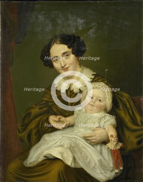 Mrs. Carp and her little boy, 1835-1843. Creator: Louis Moritz.