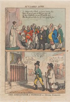 Mrs Clark's Levee. The Ambassador of Morrocco on a Special Embassy, February 20, 1809. Creator: Thomas Rowlandson