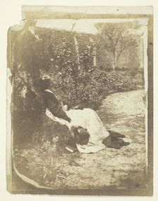 Mrs. Craik Reclining in Garden with Hat and Book, 1848/60. Creators: Unknown, Benjamin Mulock