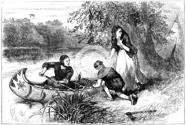 Mrs Dunstan escaping down the Merrimac, late 17th century(?) (c1880). Artist: Unknown