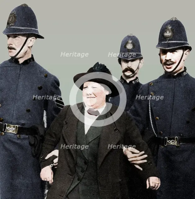 Mrs Flora Drummond, arrested in Hyde Park, London, 1914, (1935).  Artist: Unknown.