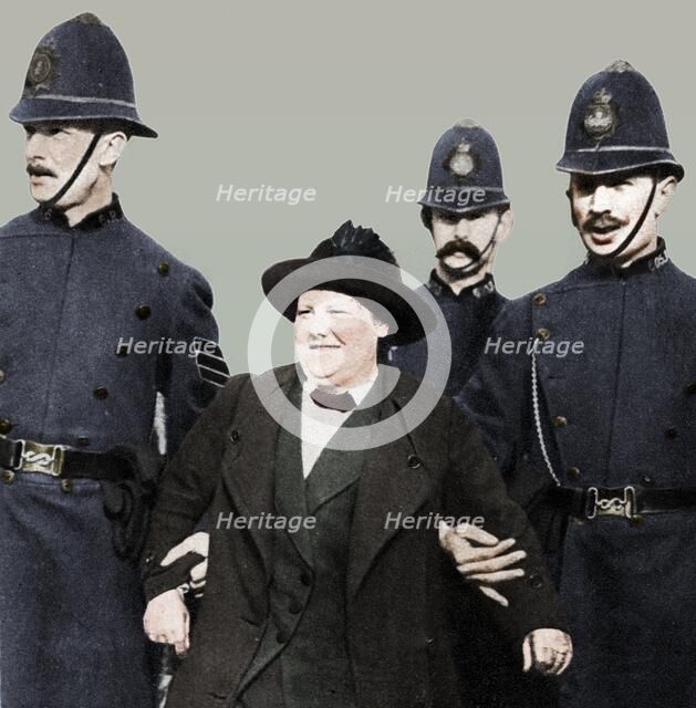 Mrs Flora Drummond, arrested in Hyde Park, London, 1914, (1935).  Artist: Unknown.