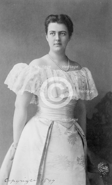 Mrs. Frances Folsom Cleveland, three-quarter-length portrait, standing, facing left, c1897. Creator: Frances Benjamin Johnston.