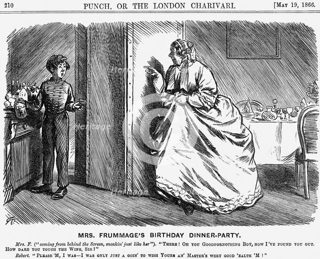 'Mrs. Frummage's Birthday Dinner-Party', 1866. Creator: Charles Samuel Keene.