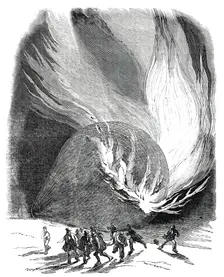 Mrs. Graham's Balloon on Fire, 1850. Creator: Unknown
