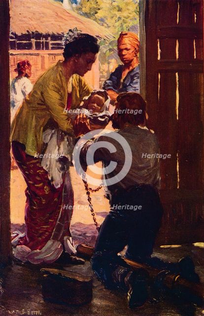 'Mrs. Judson Takes Her Child To Her Chained Husband', c1912. Artist: Unknown.