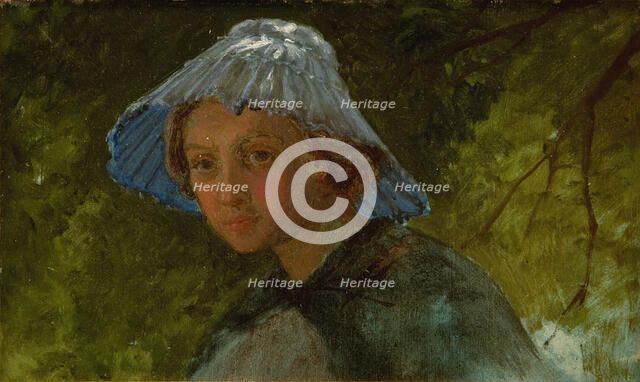 Mrs Linda Frolich with a Sunhat, 1859. Creator: Lorenz Frolich.