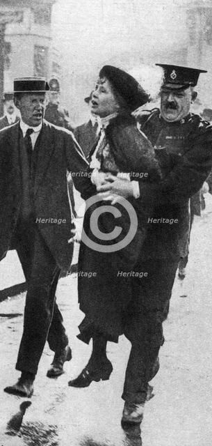 Mrs Pankhurst, arrested outside Buckingham Palace, London, 1914, (1935). Artist: Unknown